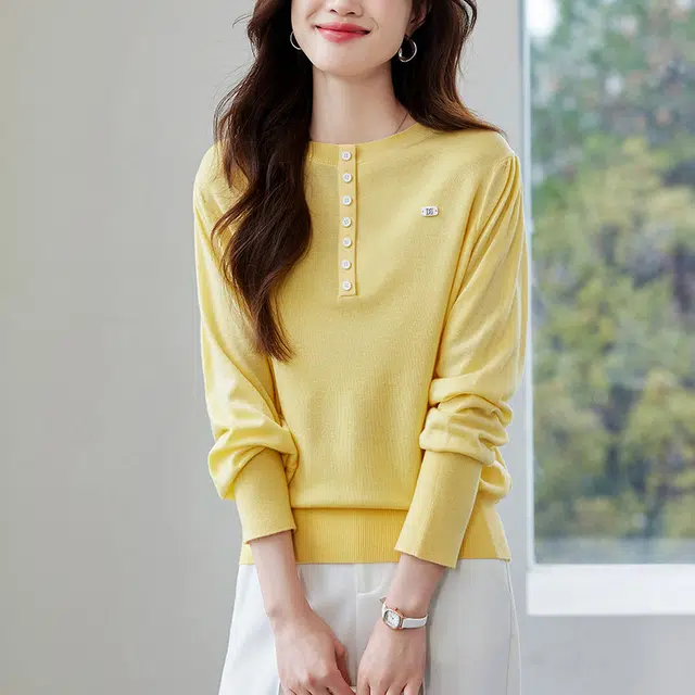 曲韩 长袖薄款宽松遮肚子超好看洋气针织衫 女款