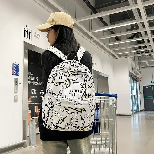 雅鹿 潮酷涂鸦闪电高街 尼龙 双肩包 男女同款情侣款 白色/灰色/黑色
