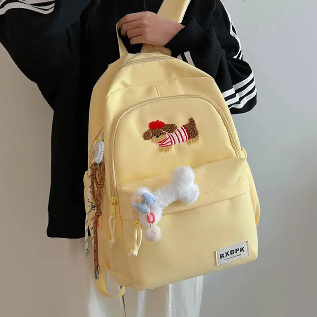 雅鹿 小众百搭设计大容量初高中大学生上课百搭设计简约洋气休闲可爱通勤潮流时尚 尼龙 双肩包 男女同款情侣款 黄色/白色/蓝色/黑色