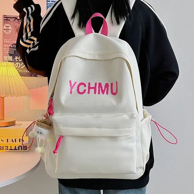 雅鹿 字母印花大容量初高中生大学生上课通勤日常轻便简约运动简约百搭休闲 尼龙 书包背包双肩包 男女同款情侣款 白色/黑色/黄色/蓝色