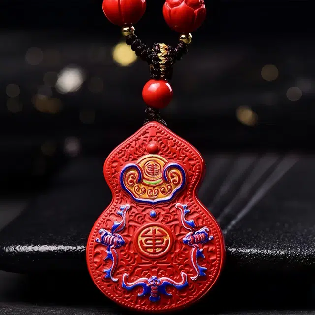 石在行 复古平安转运纳福 国潮新中式 五福临门彩绘葫芦#好运 朱砂 项链 男女同款情侣款
