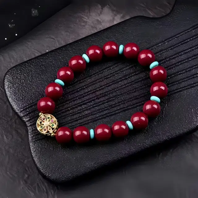 石在行 单圈招财转运平安纳财纳福 国潮复古佛珠文玩盘玩好运 送礼高含量 再造辰砂朱砂 手串 男女同款情侣款