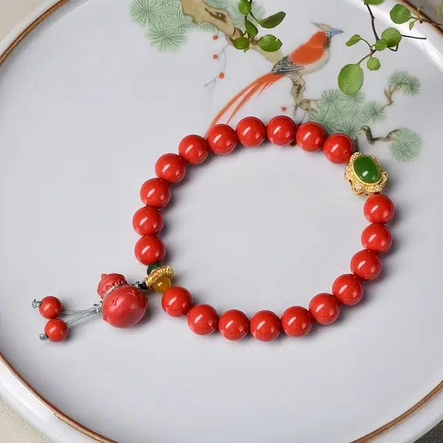 石在行 高含量转运平安纳财纳福 国潮复古 佛珠文玩盘玩好运 朱砂 手串 男女同款情侣款