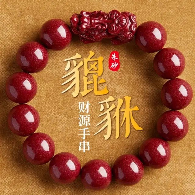 石在行 新中式 复古国潮国风 福禄圆满 气质时尚学生 高级感小众好运貔貅再造辰砂 朱砂 玉石手串 男女同款情侣款