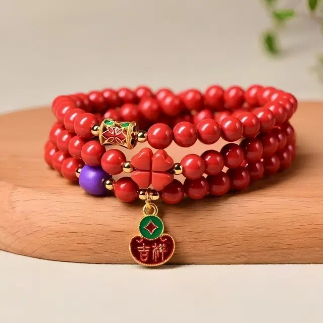石在行 高含量红砂招财转运平安纳财纳福三圈 国潮复古 佛珠文玩盘玩好运 再造辰砂朱砂 手串 男女同款情侣款