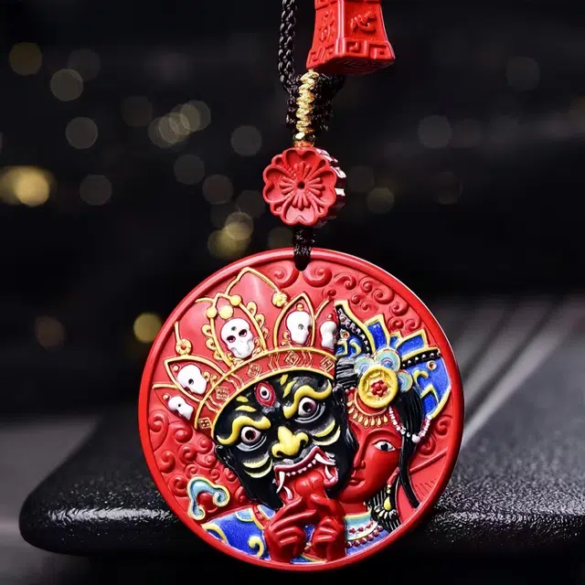 石在行 高含量复古红砂平安转运纳福国潮新中式五福临门彩绘扎基拉姆吊牌好运 送礼 朱砂 吊坠 男女同款情侣款