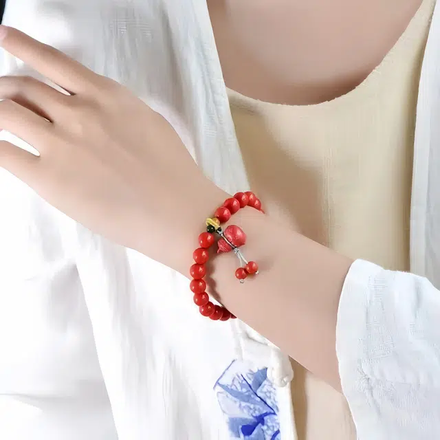 石在行 高含量转运平安纳财纳福 国潮复古 佛珠文玩盘玩好运 朱砂 手串 男女同款情侣款