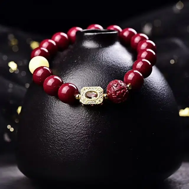 石在行 复古紫金砂单圈 平安转运纳福国潮新中式五福临门 好运 朱砂 手串 男女同款情侣款