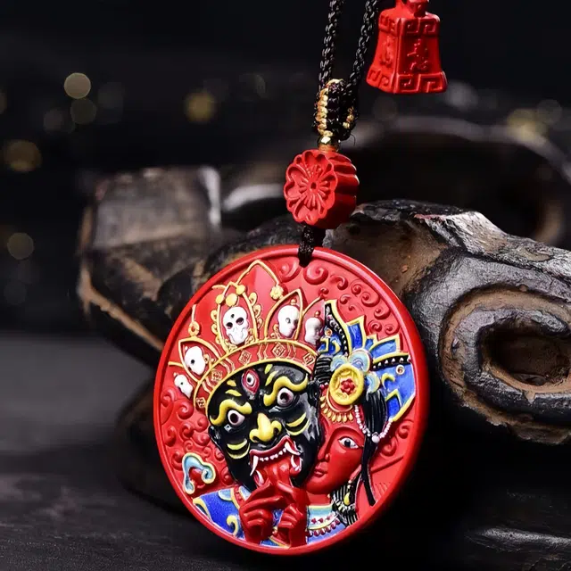 石在行 高含量复古红砂平安转运纳福国潮新中式五福临门彩绘扎基拉姆吊牌好运 送礼 朱砂 吊坠 男女同款情侣款