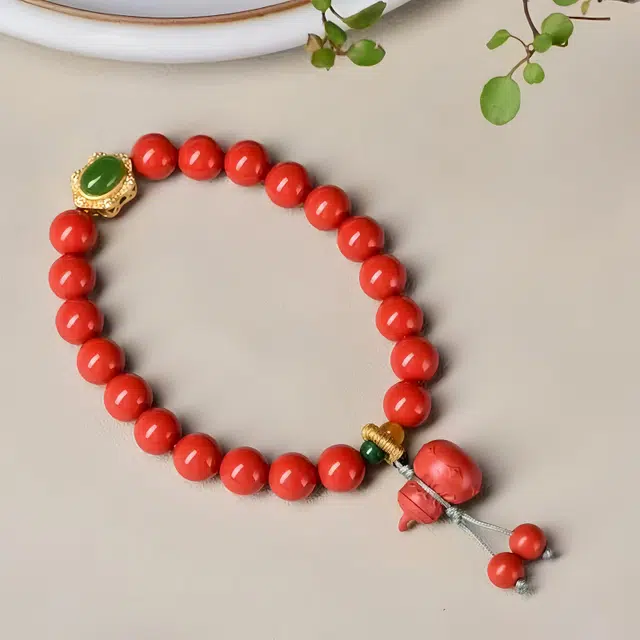 石在行 高含量转运平安纳财纳福 国潮复古 佛珠文玩盘玩好运 朱砂 手串 男女同款情侣款