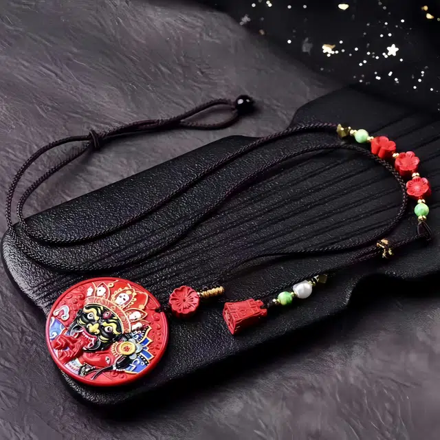 石在行 高含量复古红砂平安转运纳福国潮新中式五福临门彩绘扎基拉姆吊牌好运 送礼 朱砂 吊坠 男女同款情侣款