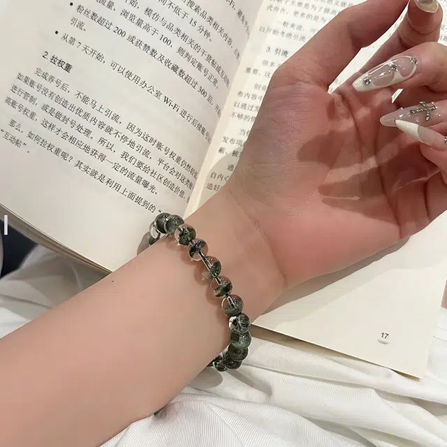喜福礼 新中式古典优雅白 招财进宝财源滚滚优雅好运顺利平安富贵天然 绿幽灵 手串 男女同款情侣款