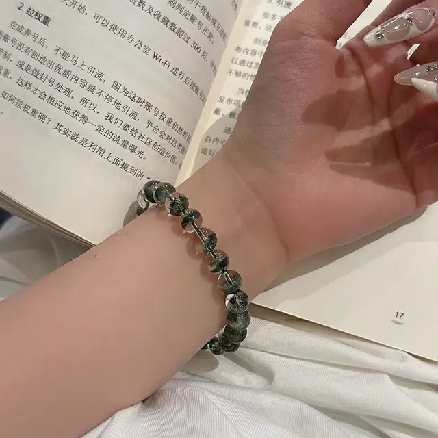 喜福礼 新中式古典优雅白 招财进宝财源滚滚优雅好运顺利平安富贵天然 绿幽灵 手串 男女同款情侣款