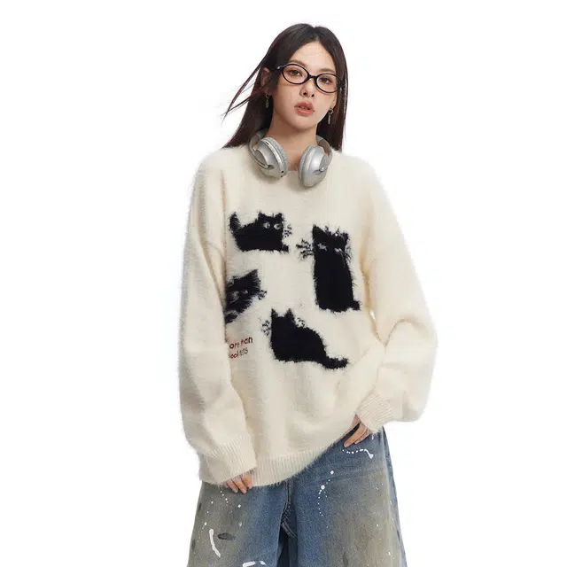 ZEXO Cat Pattern Knit Sweater