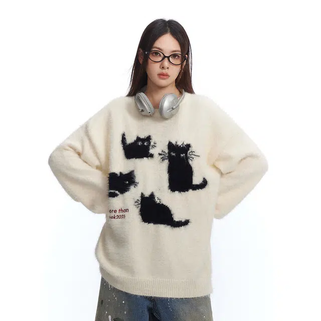 ZEXO Cat Pattern Knit Sweater