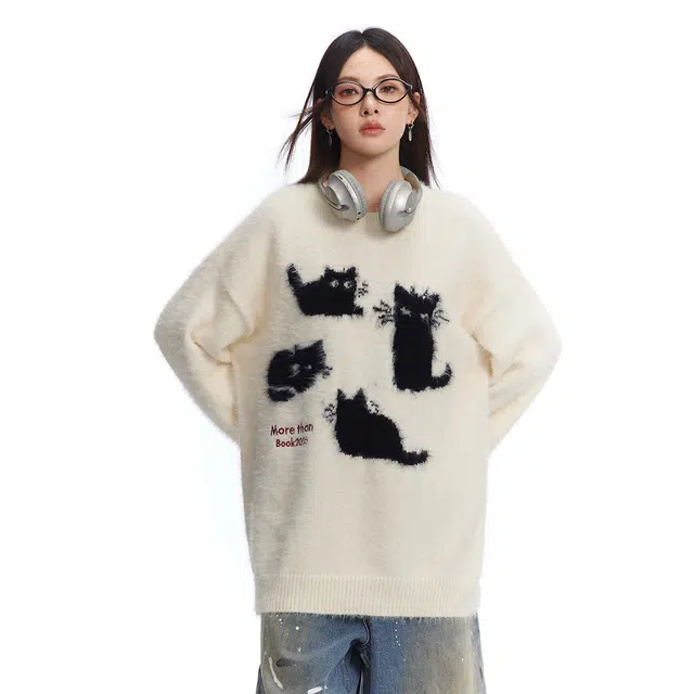 ZEXO Cat Pattern Knit Sweater