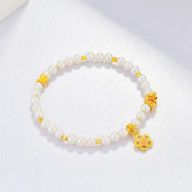 珍珠奥秘 足金 淡水珍珠 蝴蝶桃花珐琅转运手串手链 女款 水逆退散时来好运新中式轻奢个性创意高端设计节日周年纪念生日礼品送漂亮女生