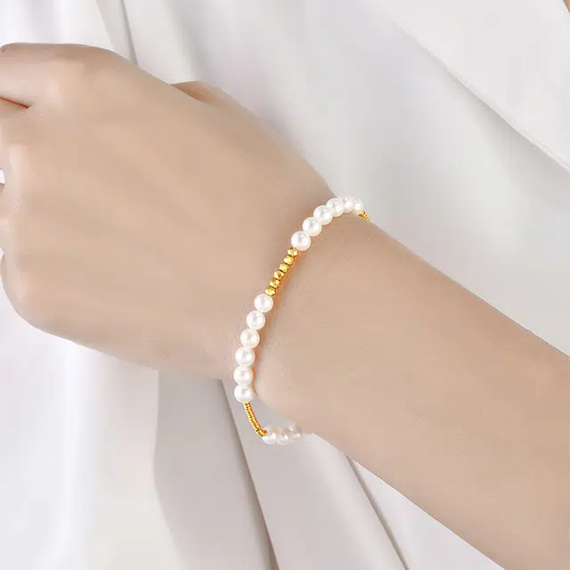 珍珠奥秘 足金中式慵懒风 绝美碎金金 淡水珍珠 手串 女款 金色
