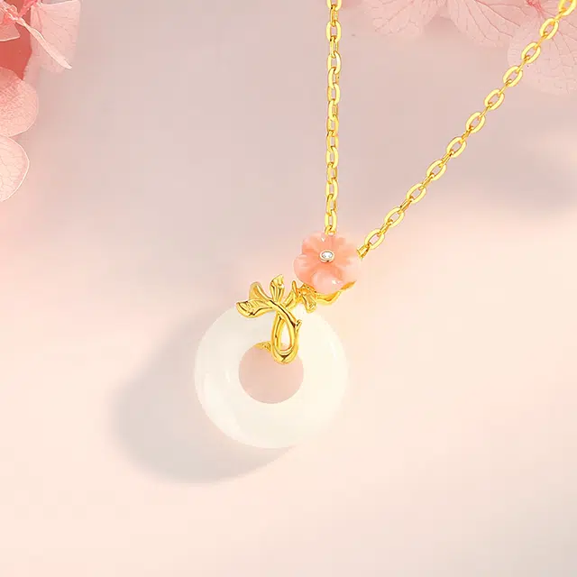 左火 桃花平安扣新中式小众设计 玉髓 项链 女款
