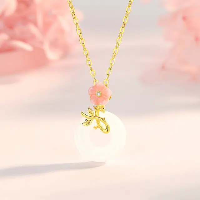 左火 桃花平安扣新中式小众设计 玉髓 项链 女款