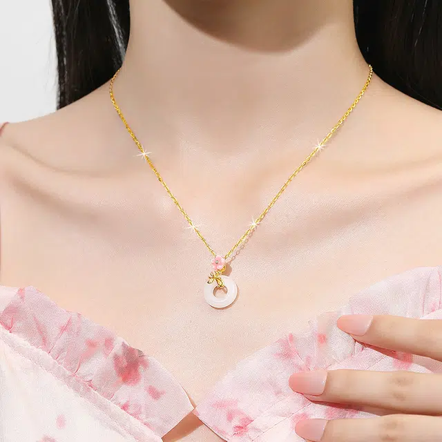 左火 桃花平安扣新中式小众设计 玉髓 项链 女款