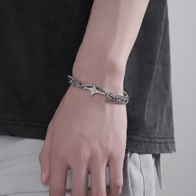 芊淑歆 双层缠绕星芒潮流高级感轻奢小众百搭嘻哈 钛钢 手链 男款