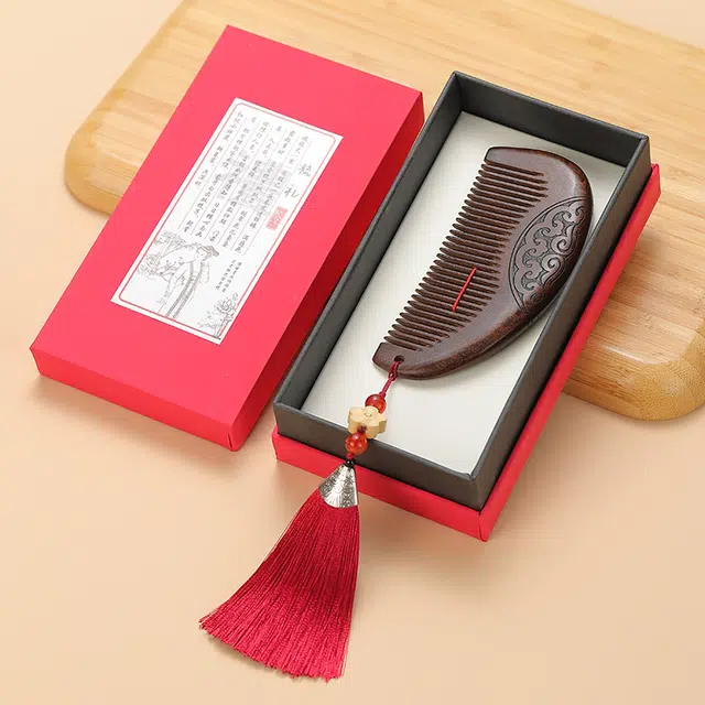 夕唐  天然金丝檀木梳 精品雕刻