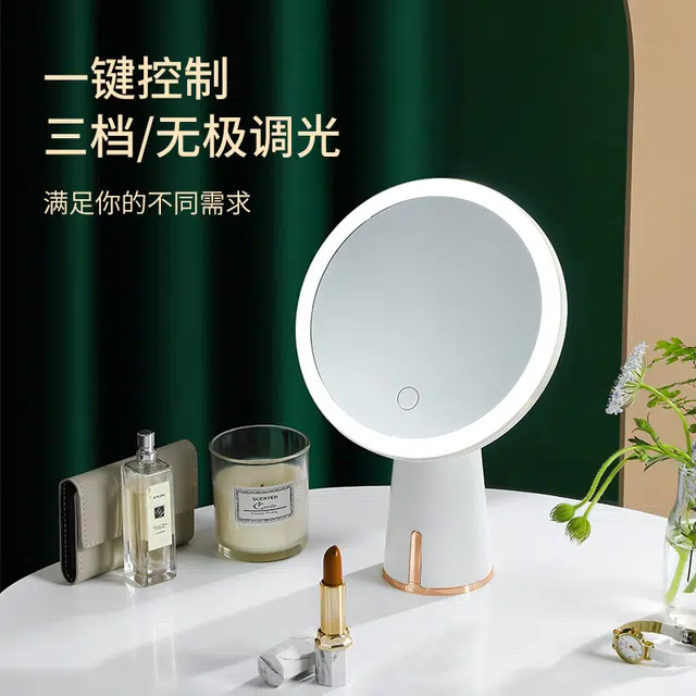 夕唐 轻奢小型发光带灯美妆梳妆台式化妆镜