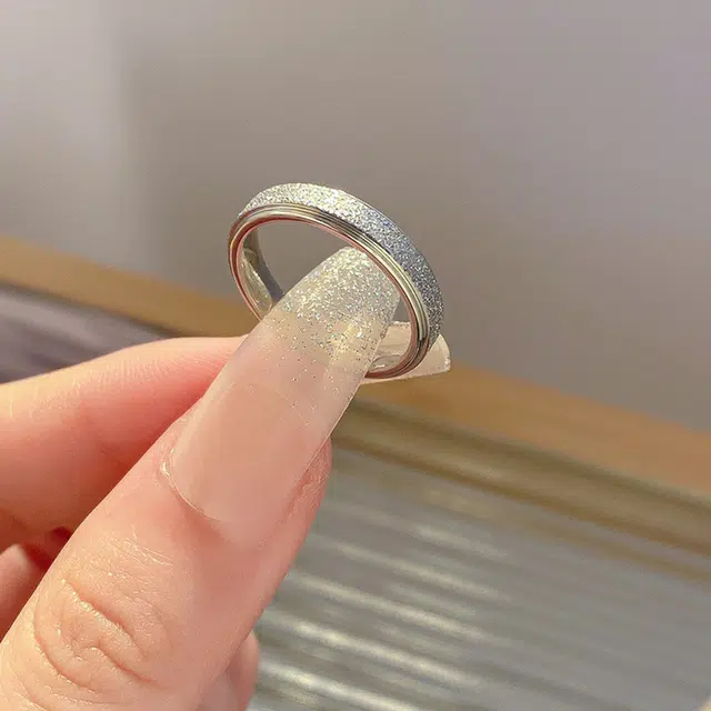 栖花漫语 简约时尚磨砂极简个性潮 钛钢 戒指 女款
