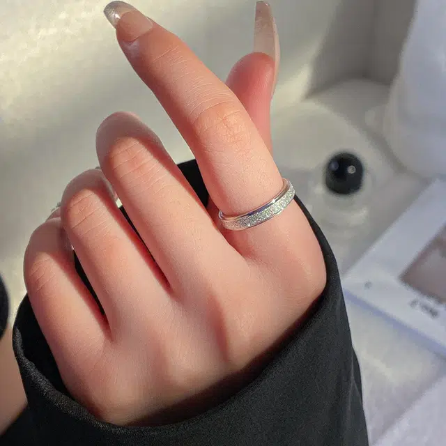 栖花漫语 简约时尚磨砂极简个性潮 钛钢 戒指 女款