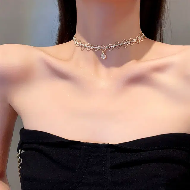 栖花漫语 复古法式浪漫蕾丝锁骨链小众设计感 合金 项链 女款
