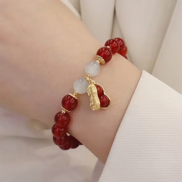 栖花漫语 花生小众手链设计时尚复古百搭#好运 仿水晶 手串 男女同款情侣款