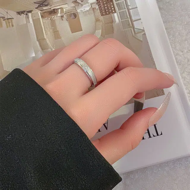 栖花漫语 简约时尚磨砂极简个性潮 钛钢 戒指 女款