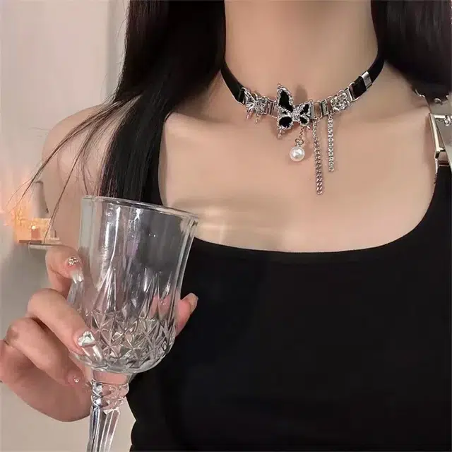栖花漫语 黑色蝴蝶暗黑风#好运 合金 项链 女款