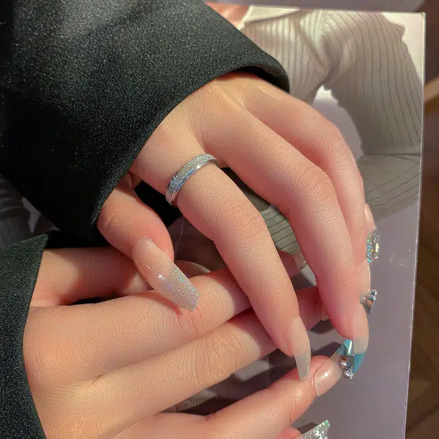 栖花漫语 简约时尚磨砂极简个性潮 钛钢 戒指 女款