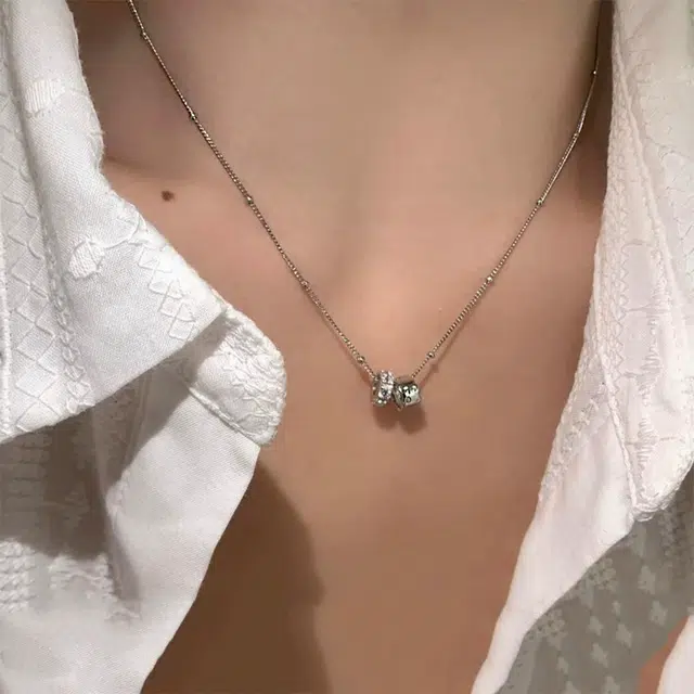 栖花漫语 韩版锆石双圈闪钻 合金 项链 女款