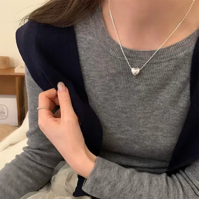 栖花漫语 小众设计感棱形格爱心锁骨链饰品 合金 项链 女款