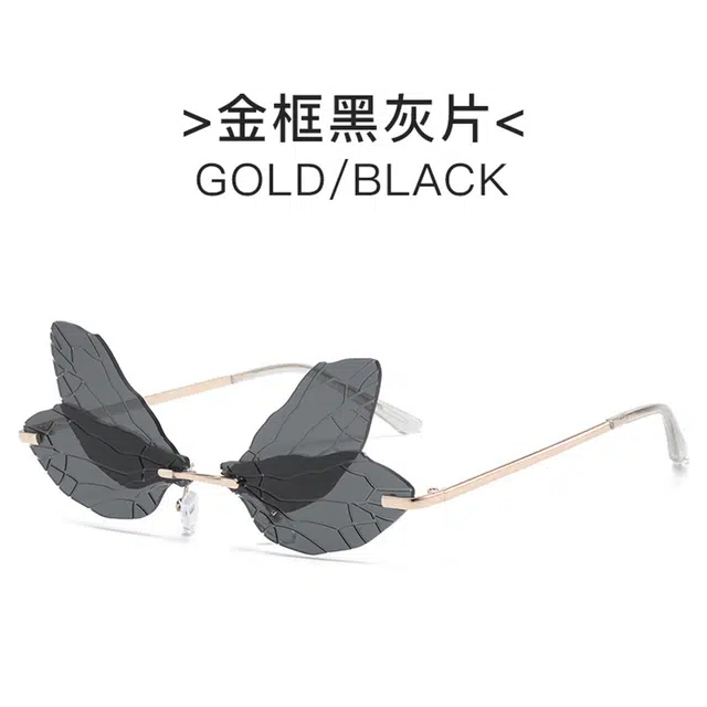 栖花漫语 个性蜻蜓翅膀舞会走秀夸张渐变墨镜 塑料金属 蝶形 太阳眼镜 女款