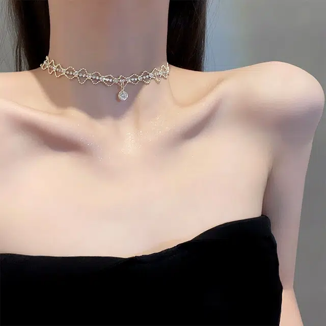 栖花漫语 复古法式浪漫蕾丝锁骨链小众设计感 合金 项链 女款