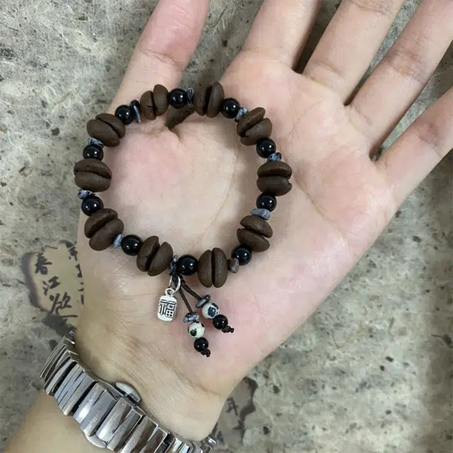 栖花漫语 中国风简约百搭石冷门小福牌吊坠 咖啡豆 织物 手链 男女同款情侣款