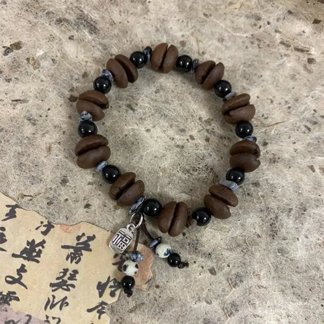 栖花漫语 中国风简约百搭石冷门小福牌吊坠 咖啡豆 织物 手链 男女同款情侣款