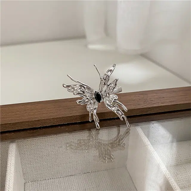 栖花漫语 液态蝴蝶个性时尚设计感开口指环立体嘻哈朋克食指戒潮#好运 钛钢 戒指 女款