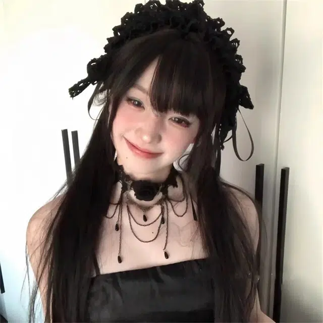 栖花漫语 黑色复古蕾丝玫瑰流苏暗黑系 合金 项链 女款