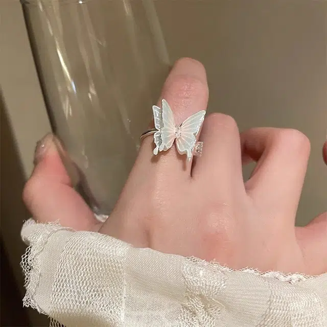 栖花漫语 超仙彩色蝴蝶小众设计轻奢高级感潮#好运 钛钢 戒指 女款