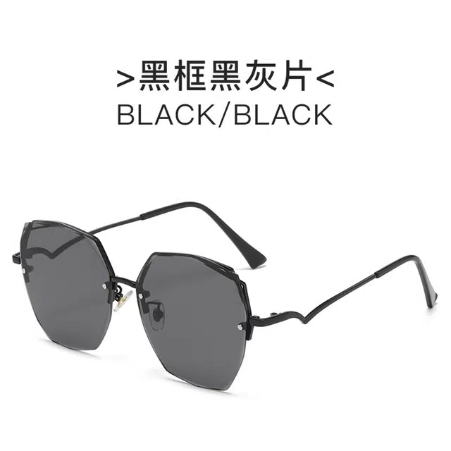 栖花漫语 无框切边时尚潮流墨镜显脸小 金属 椭圆形 太阳眼镜 女款