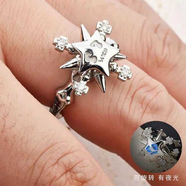 栖花漫语 十字罗盘幸运星几何开口戒圈夜光旋转指环#好运 合金 戒指 男女同款情侣款