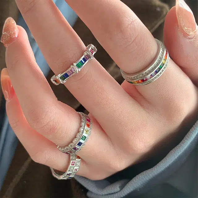 栖花漫语 彩虹交叉小众设计精致高级冷淡风个性 合金 戒指 女款