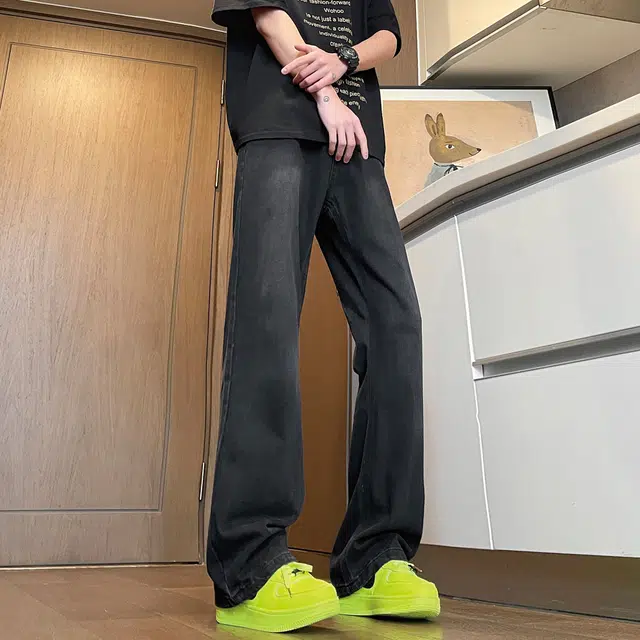 普鲁士多特蒙德 复古水洗做旧美式高街简约百搭基础款潮流宽松休闲垂感直筒牛仔裤 男女同款