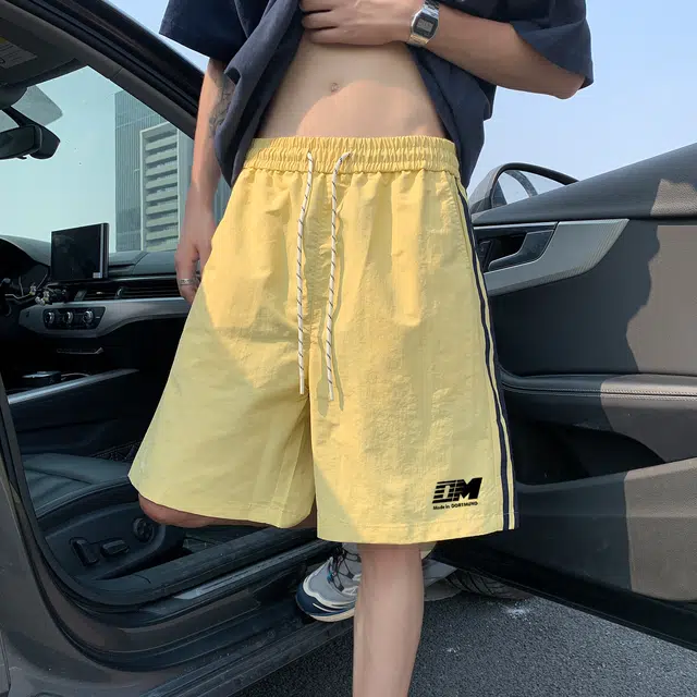 普鲁士多特蒙德 美式高街复古侧边字母系带基础简约百搭舒适宽松海边五分休闲短裤 男女同款