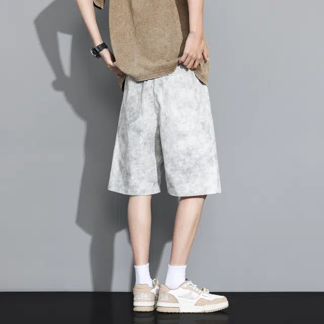 普鲁士多特蒙德 美式高街复古简约时尚潮流宽松直筒中腰舒适透气日常通勤百搭休闲短裤 男女同款